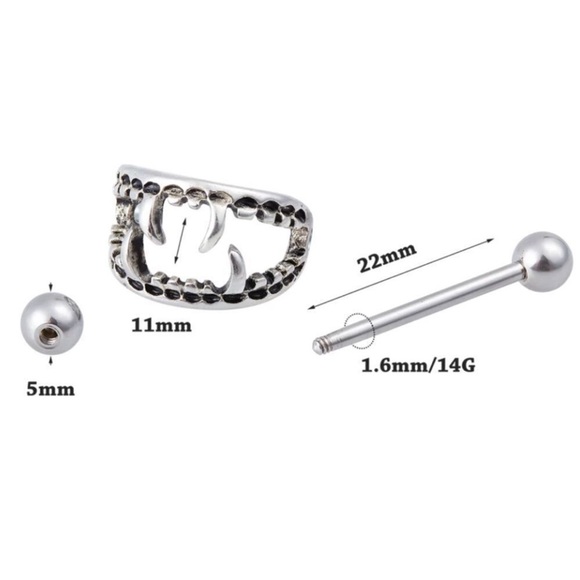 Body Jewelry Stainless Steel Vampire Teeth 14 Gauged Nipple Rings -NEW - Picture 4 of 5